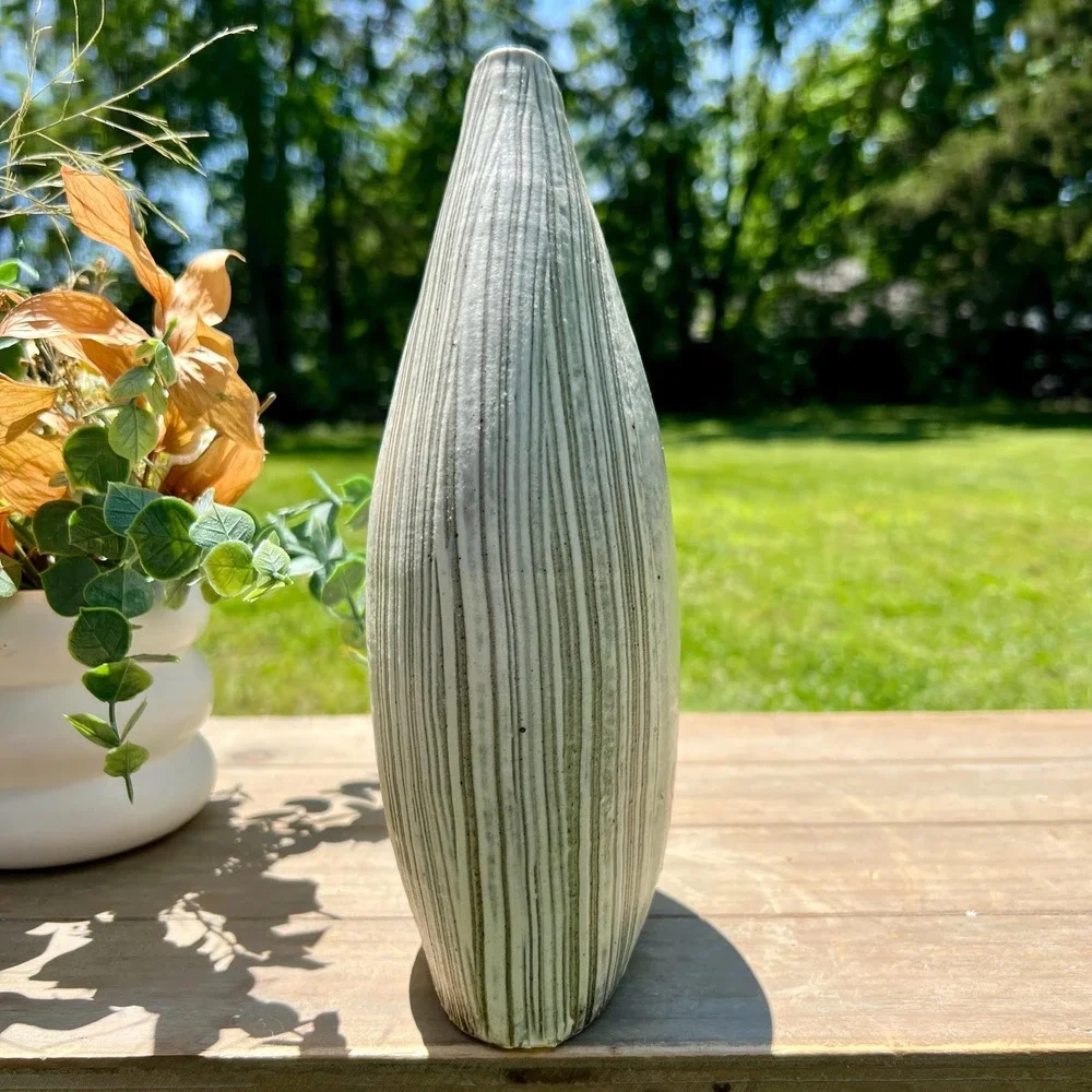 Vintage Ceramic Oriental Floral White and Gray Vase | Stamped
